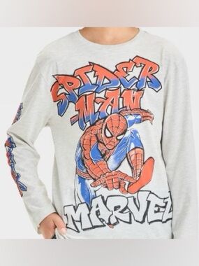 Marvel Spider-Man Graffiti Graphic Light Gray Long-Sleeve Tee